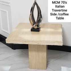 1970s Vintage Brutalist Italian Travertine Marble Side / Coffee Table