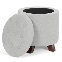 High Elastic Sponge Storage Ottoman 220 lbs Capacity - (L)15.5in. (W)15.5in. (H)17.0in. - Linen😍🩶