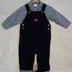 Boy's Clothes - Overall And Dress Shirt - 18 Months