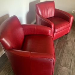Set 2  Chairs Real Leather  Red