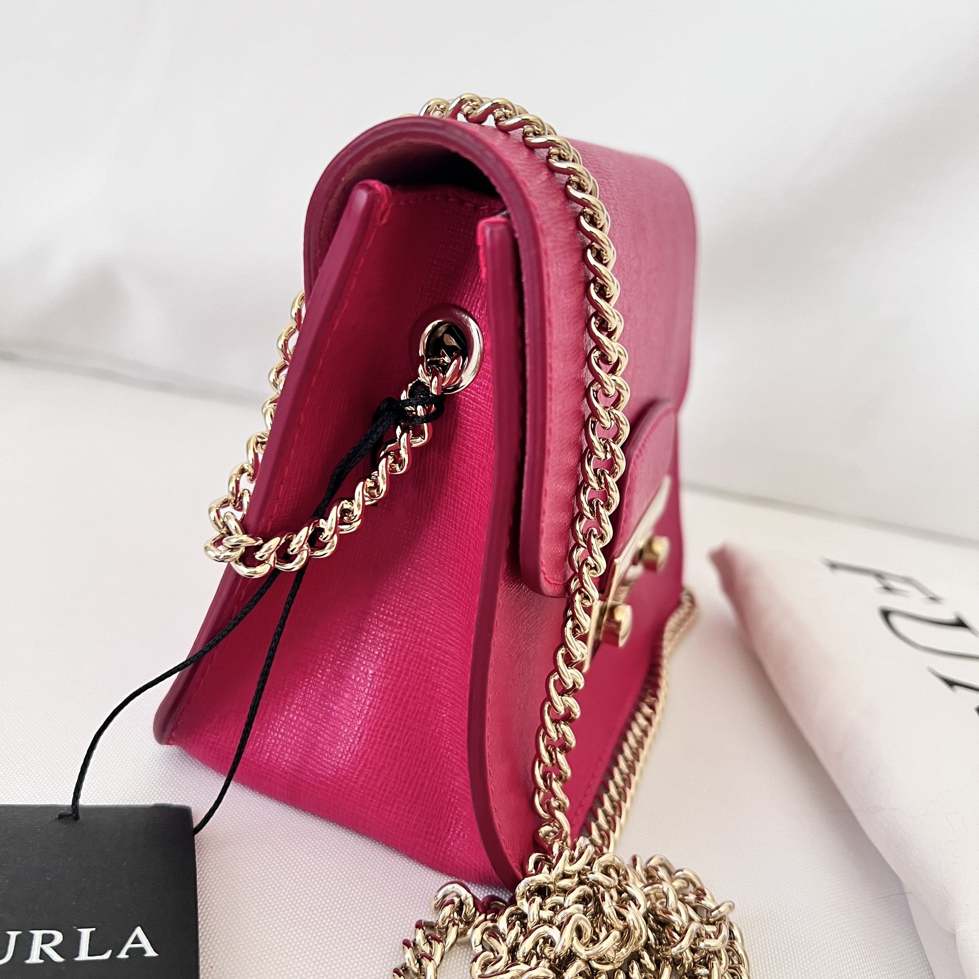 NWT Furla Julia Saffiano Leather Mini Crossbody Bag bright red