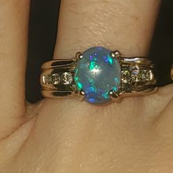 Platinum Blue Opal Ring With Diamonds. Heavy
