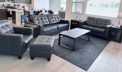 Blue Leather Living Room Set (Sleeper Sofa)