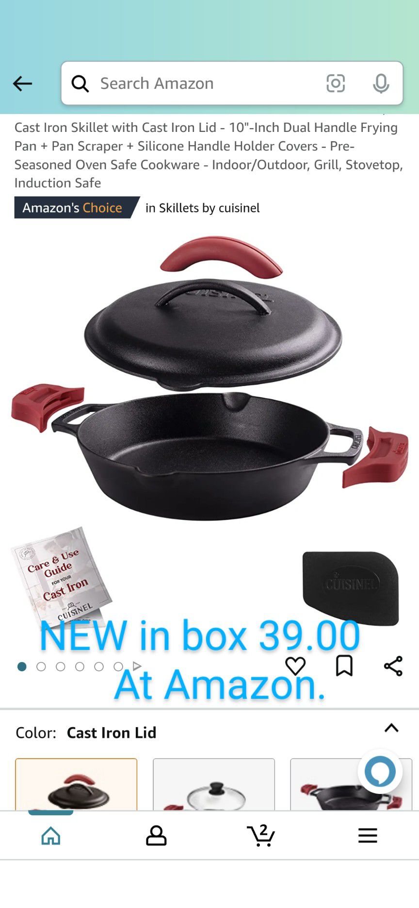 Cast Iron Skillet with Cast Iron Lid - 10-Inch Dual Handle Frying Pan + Pan  Scraper + Silicone Handle Holder Covers - Pre-Seasoned Oven Safe Cookware  for Sale in Woodville, CA - OfferUp