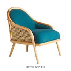 Anthropologie Blue Linen Upholstered With Rattan Back And Solid Wood Legs