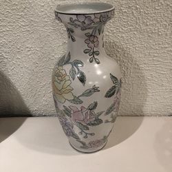Vintage WFBI Chinese 12.50” Tall Porcelain Vase Floral With Enamel Finish Hand Painted