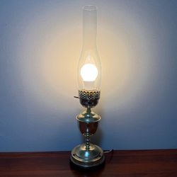 Vintage Polished Brass Hurricane Electric Oil Lamp
