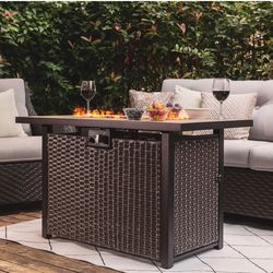  Outdoor 43-Inch 50,000 BTU Propane Gas Fire Pit Table, Ceramic Tabletop, Water-Proof Oxford Cover, Glass Fire Pit Wind Guard, Glass Beads, 