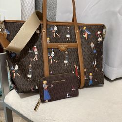 Michael Kors Tote Bag Set – Brown MK Logo + Matching Crossbody & Pouch