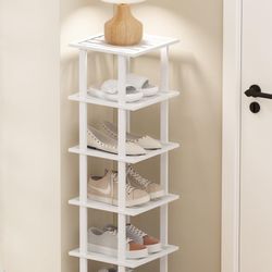 White Bamboo Shoe Rack For Small Spaces 6 Tier Tall Vertical Narrow Rack For Closet Stackable Shoe Holder, Stand For Entryway Storage Shoe Organizer S