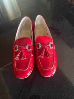 Donald Pliner Red Patent Leather Tassel Loafers