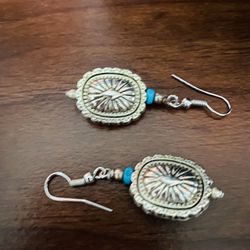  Sliver Turquoise Concho Dangle Earrings 