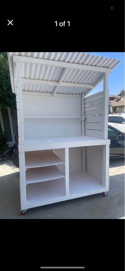 White Wooden mobile vending cart