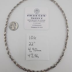 10k white gold 22" rope chain