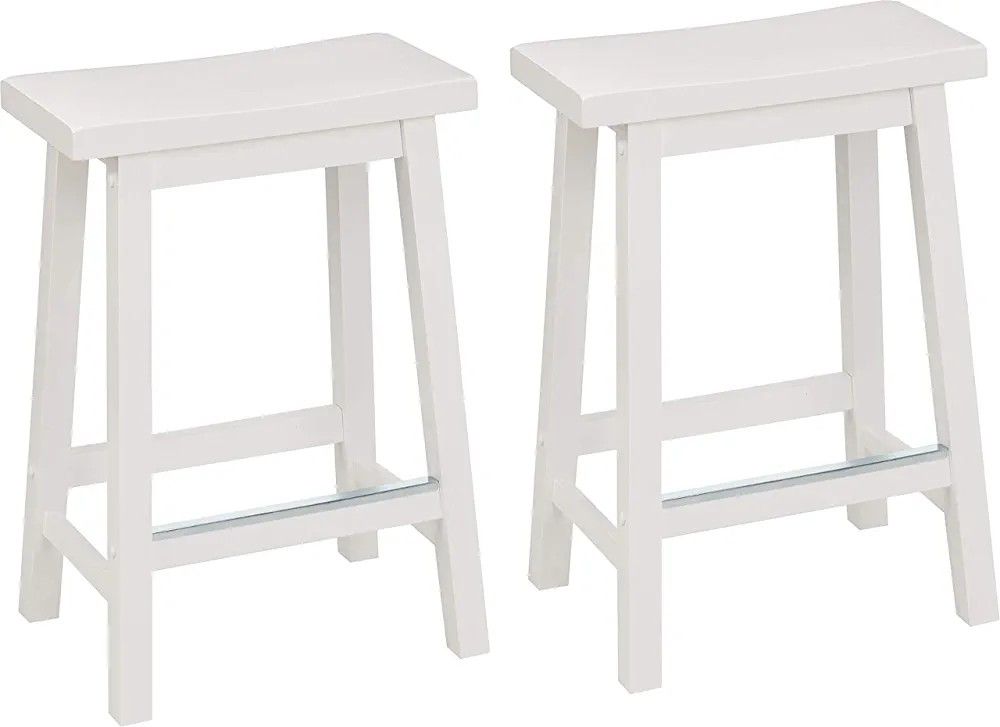Amazon Basics Solid Wood Saddle-Seat Kitchen Counter-Height Stool, 24-Inch Height, White - Set of 2

