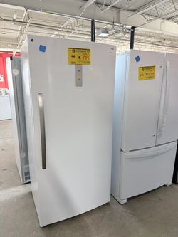 White Upright Freezer with Stainless Handle