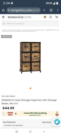 6 Cube Storage Organizer, Modular Bookshelf, DIY Closet Organizers and Storage, Plastic Stackable Shelves, 14.6 x 13 x 13 Inch Cubes, with Feet and Ru