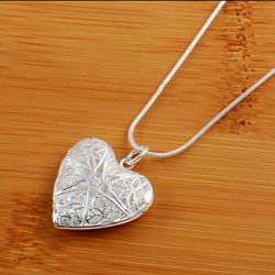 925 sterling silver Heart photo frame pendant Necklace 