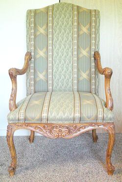 Louis XV-Style Green and Gold Armchair with Carved Wood - Delivered