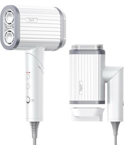 NEW*👉🏻Blow Hair Dryer Dual High-Speed Motor Folding Handle 4 Speeds 220'000 RMP 6x Faster White (Silver Lake)