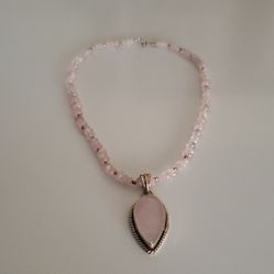 Vintage Sterling Silver Rose Quartz Necklace 17"