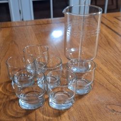 Princess House Crystal Cocktail Mixer + six glasses.