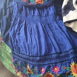 Mexican Dress Cobalt Blue  Floral