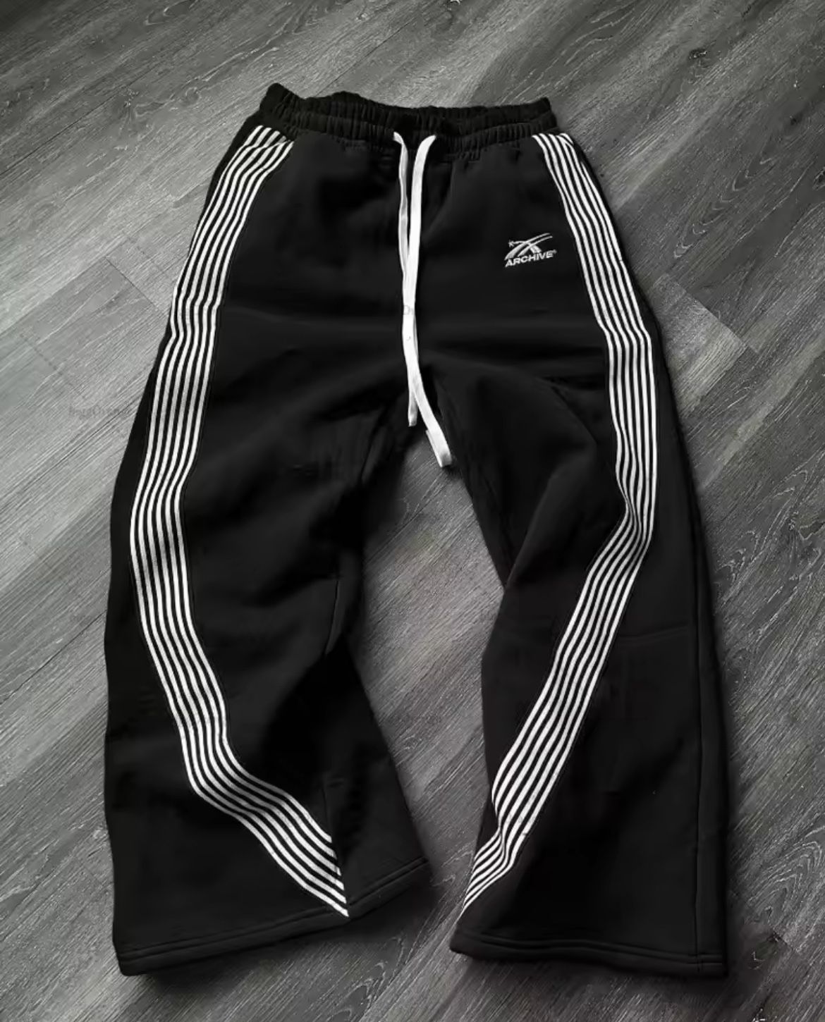 black stripped joggers