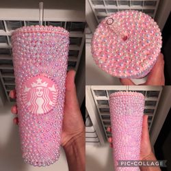 New Pink Starbucks Pearl Rhinestoned Cup