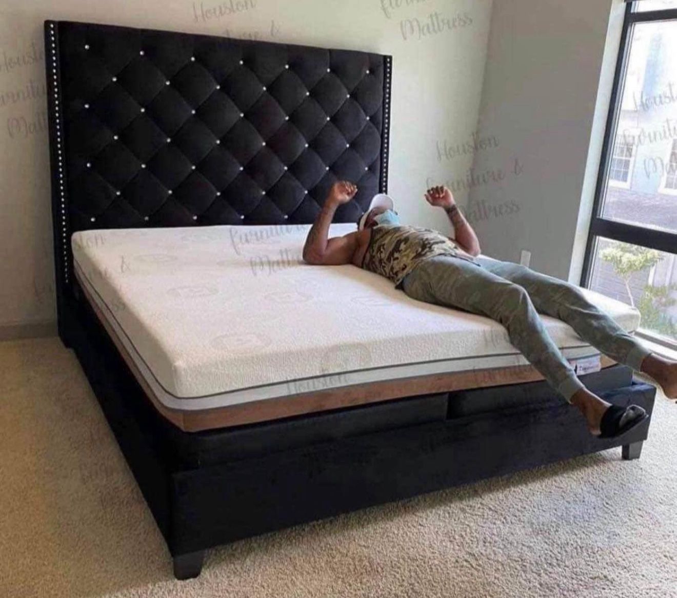 New Black Tall Bed Frame-mattress Not Included