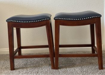 Set of 2 Saddle-Seat Counter Stools with Nailhead Trim