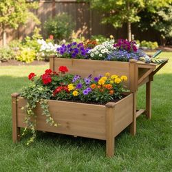 New 2-Tier Raised Garden Bed Outdoor Elevated Garden Box with Storage Shelf