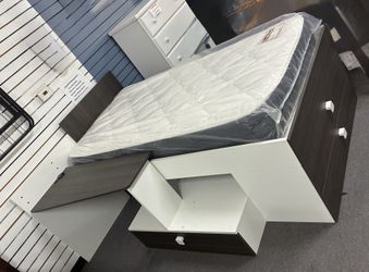 Twin Bed With 3 Drawers And Desk With Twin Mattress and Bunky Board