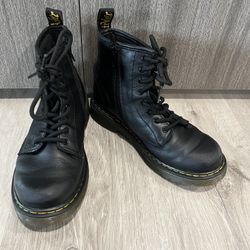 Youth Size 3 Dr. Martens Black Leather Ankle Side Zip Boots 