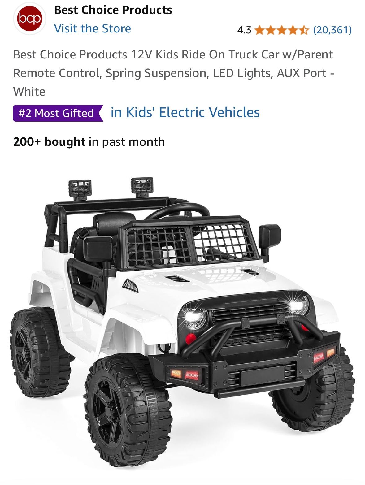Best Choice Products 12V Kids Ride On Truck Car w/Parent Remote Control, Spring Suspension, LED Lights, AUX Port - White