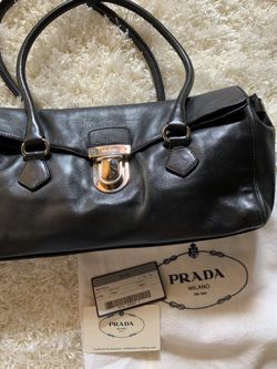 PRADA black soft leather fold doctors bag