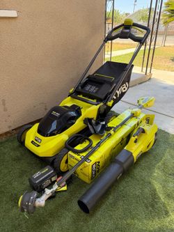 RYOBI 40V 20-inch Lawn Mower Kit with String Trimmer and Blower, (1) 6Ah Battery, and (1) Charger