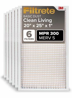 Filtrete 20x25x1 Air Filter, MERV 5, MPR 300, 6 HVAC Filters