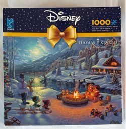 Disney x Thomas Kinkade 1000 Piece Jigsaw Puzzle Mickey Minnie Christmas Lodge Ceaco COMPLETE Set