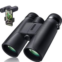10X42 Professional Binoculars with Smartphone Adapter, Compact Waterproof Low Night Vision Binoculars for Adult Birds Watching Hunting Concert Travel