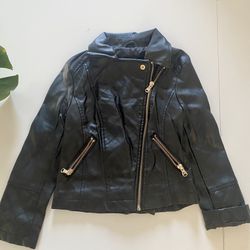 Art Class Girls Zipper Quilted  Black Faux Leather Jacket Size XS 4/5