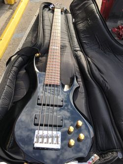 ESP LTD F105 active 5 string bass guitar with roadrunner soft road case