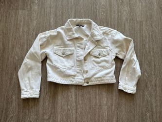 Lulus women's cream cropped denim jacket