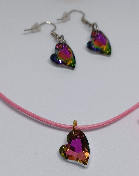 New Cryastal, Pink, Jewelry Set, Necklace, Stretch Bracelet, Earring Set