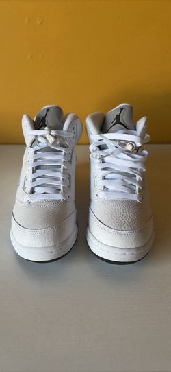 Nike Air Jordan 5 Retro High Top Lace-Up Sneaker White Silver Black Men 6.5Y