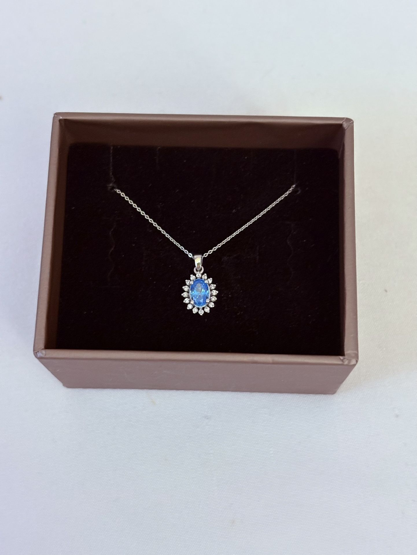 14K White Gold Topaz And Diamond Pendant Necklace