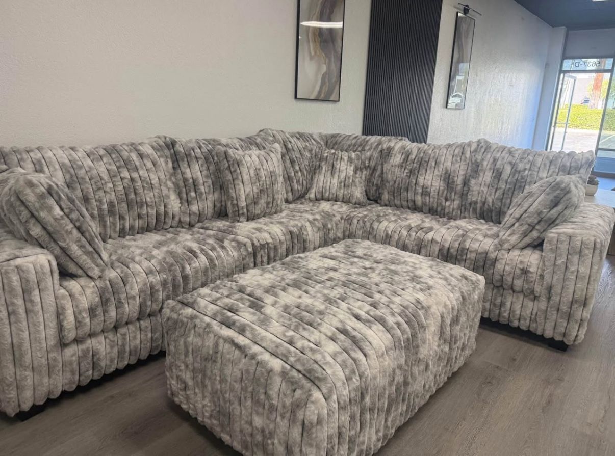 XL Corduroy Sofa Sectional + Ottoman Set - Free Delivery Promo 