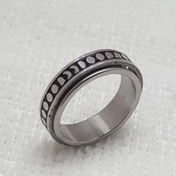Silver and Black Stainless steel Spinner Moon Phase Ring For Men Woman Ring ( 1 Ring Price ) Available Ring Size: 6.50, 7.75, 8, 9, 9.25, 10- RGN -739