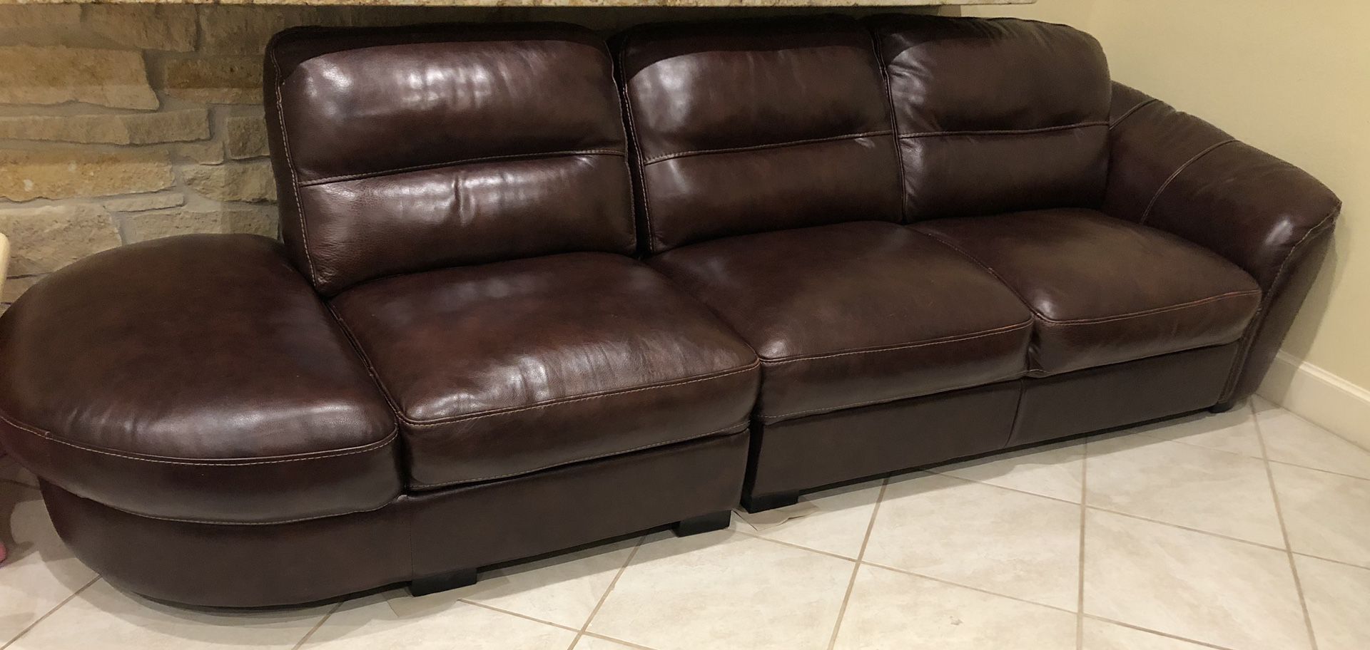 Genuine Leather Sectional- 3 Pieces With Ottoman 