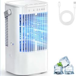 4-in-1 Mini Small Air Conditioner Evaporative Air Cooler Fan with 1000ml Water Tank 3 Speeds 7 LED Lights Personal Mini AC with Timer